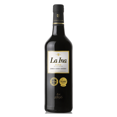 Вино крепленое сухое, херес La Ina Fino Sherry, 0,75л. 15% + бокал в коробке