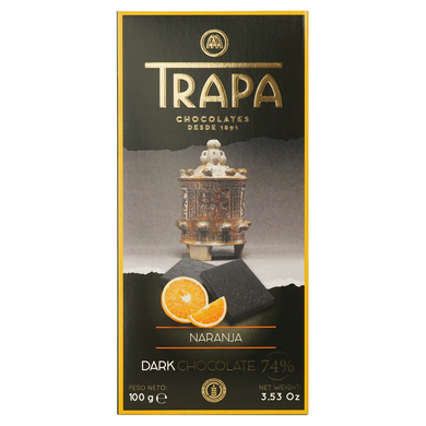 Шоколад TRAPA Choko Dark 74% чорний з апельсином, 100г